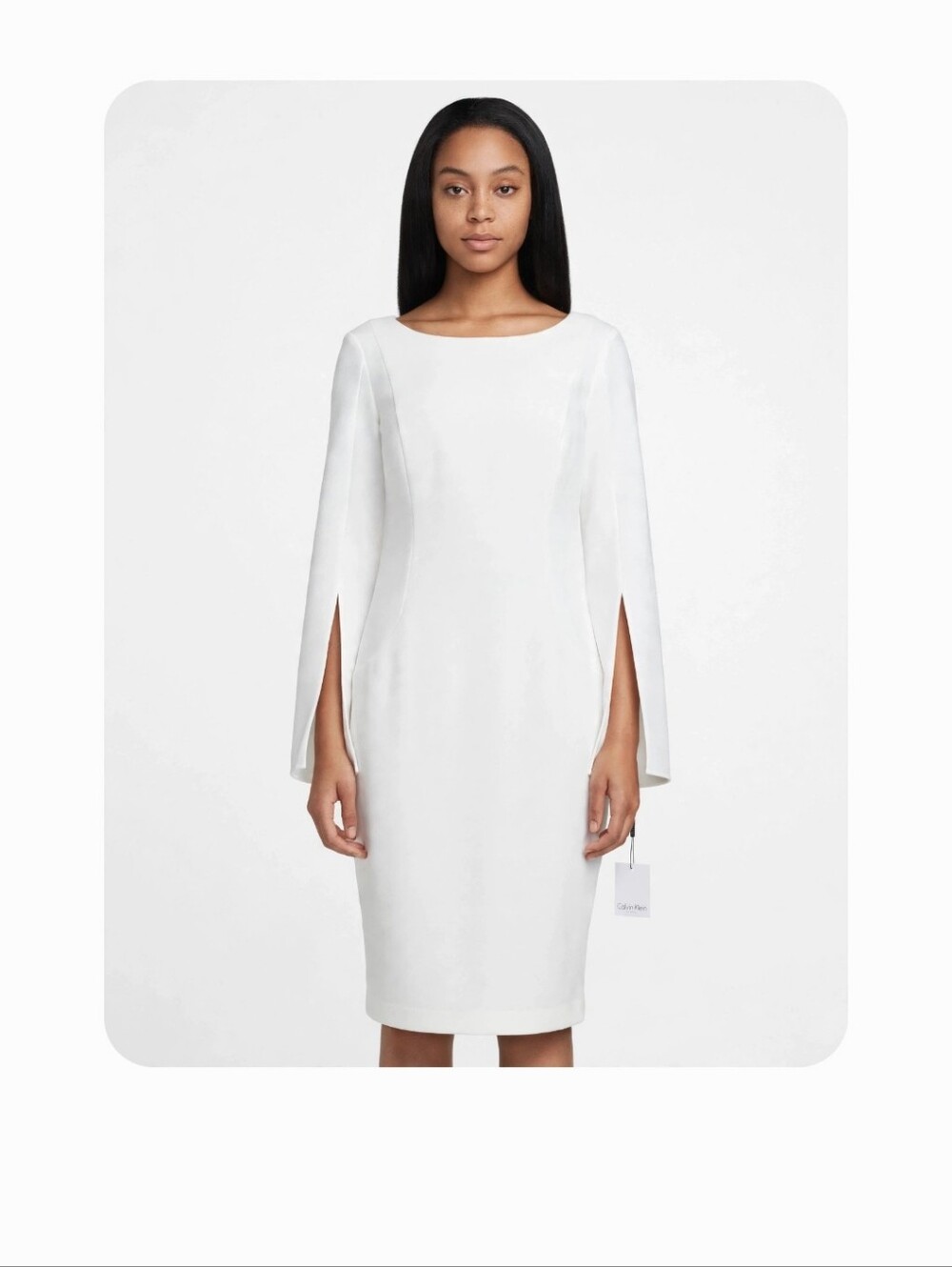 Calvin Klein Cream Elegant Women's Long Split Sleeve Dress Size "8"